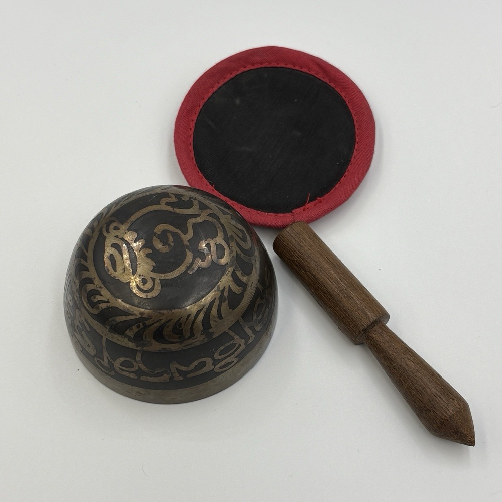Tibetan Singing Bowl Brass Meditation Sound Healing Om Mantra Mallet Boho - Picture 3 of 6